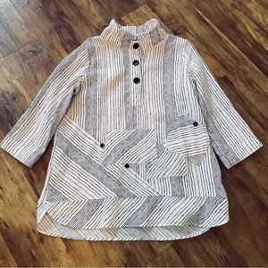 John Mark Womens Striped Tunic Top Blouse Sz Medium Lagenlook Textured Buttons